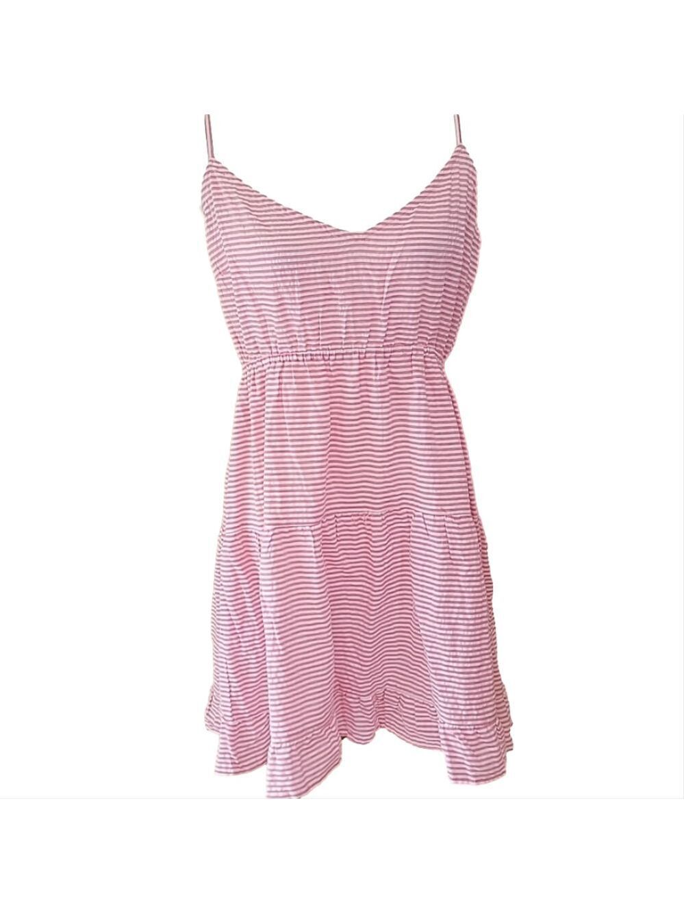 Beach By Exist Pink Striped Lace Up Back Spaghetti Strap Dress Size XL NWT